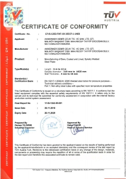 Certificate of Conformity EN 10217-1