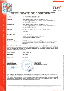 Certificate of Conformity EN 10224 (2019-2020)